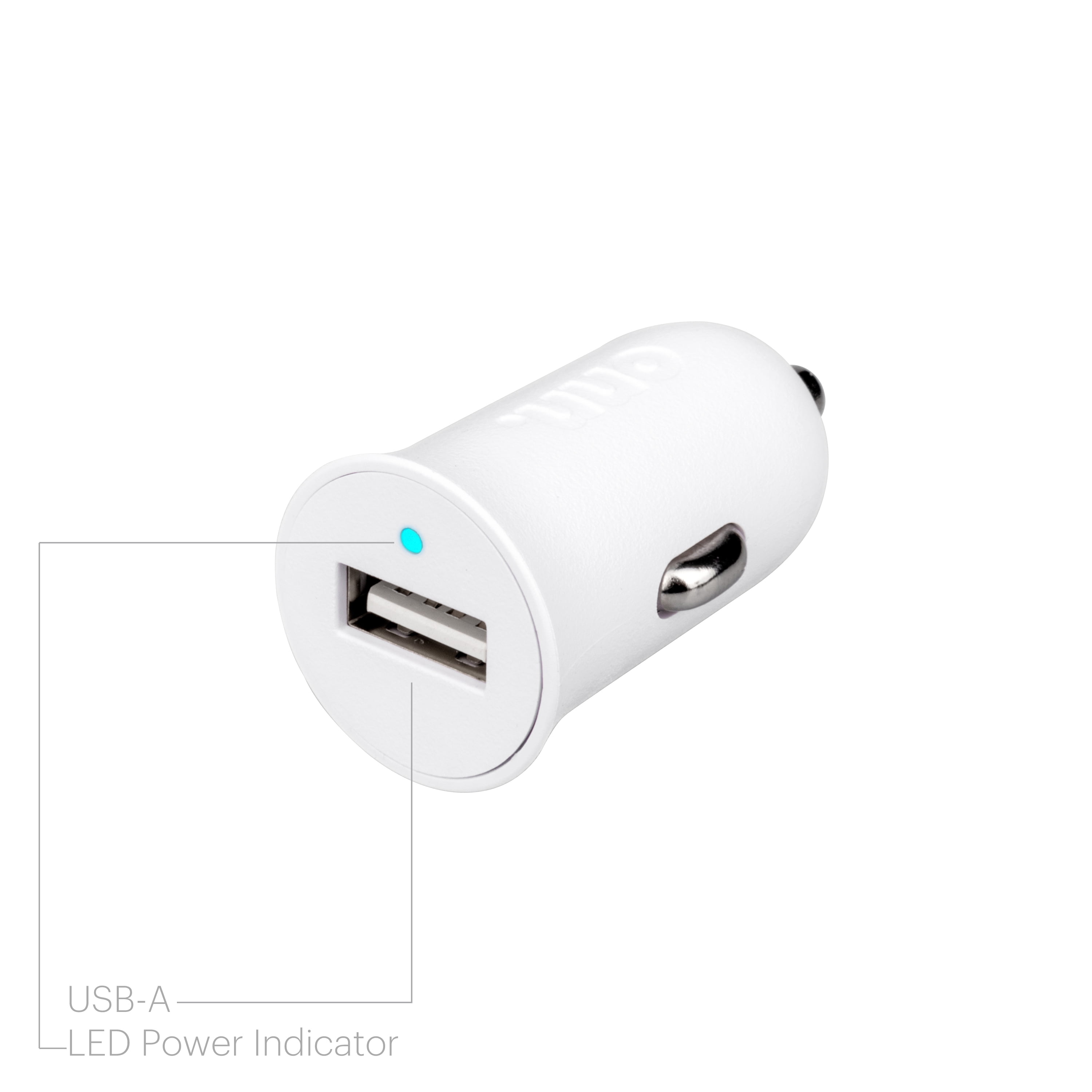 onn. 12W Universal Car Charger, White,Charge all USB-powered devices including iPhone, Android phones, tablets, dash cams, Bluetooth headphones & speakers, e-readers, smartwatches, and more