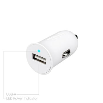 onn. 12W Universal Car Charger, White,Charge all USB-powered devices including iPhone, Android phones, s, dash cams, Bluetooth headphones & speakers, e-readers, smartwatches, and more
