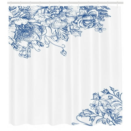 Vintage Blue Shower Curtain Vintage Style Floral Design With
