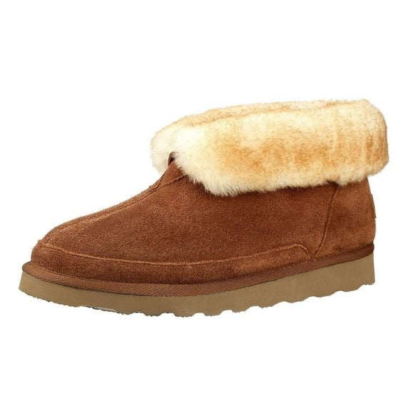 Pamir Men's Sheepskin Boot Slippers Indoor Outdoor Ankle Booties with Memory Foam Chestnut Size 10
