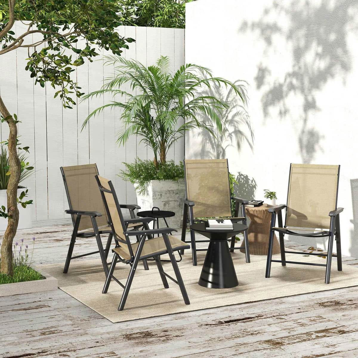 YYAo Folding Chair, Outdoor Lawn Chair,Set of 4 Outdoor Folding Chairs, Stackable Patio Dining Chairs with Armrests, Light Mixed Brown