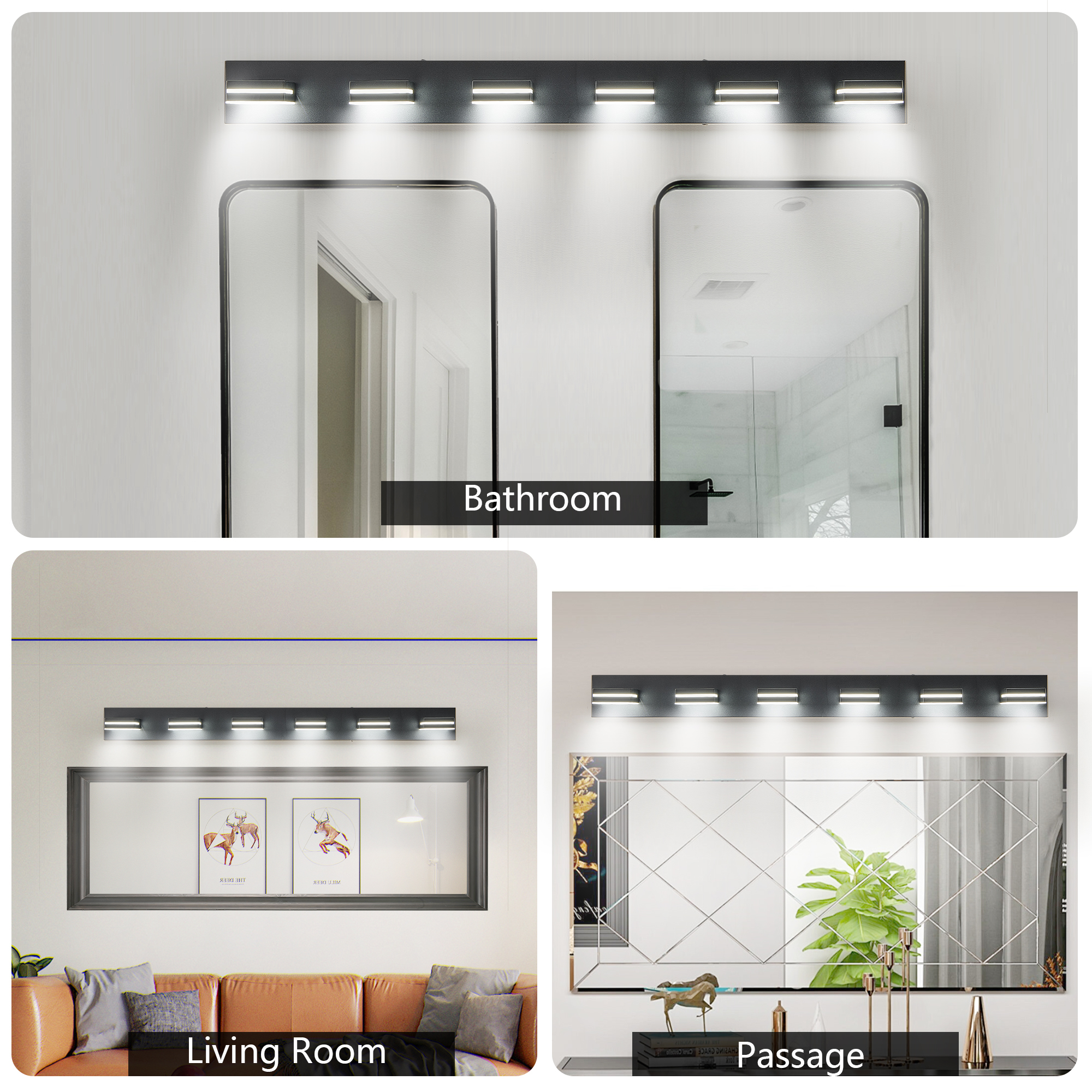 Leumius Modern 6-Light LED Vanity Light, Sleek Minimalist Design, Energy-Efficient, Easy to Install Wall Sconce for Mirror, Bathroom, Bedroom and Hallway Black