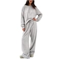thumbnail image 2 of Usloyux Women's 2 Piece Striped Lounge Set Long Sleeve Pullover Top and Wide Leg Pants Matching Tracksuit Outfits with, Gray M, 2 of 6