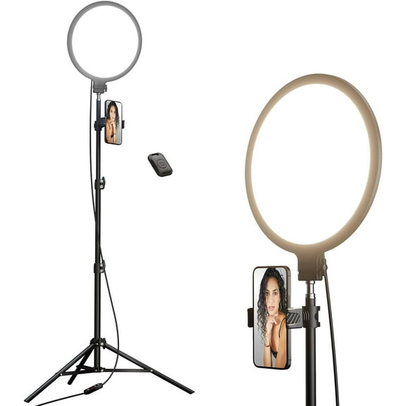 10.5" Ring Light with 69" Tripod Stand and Phone Holder Kit, Full-Screen Zoom Lighting for Video Recording, Makeup, Live Stream, Dimmable LED Selfie Ring Light Tripod for iPhone with Remote