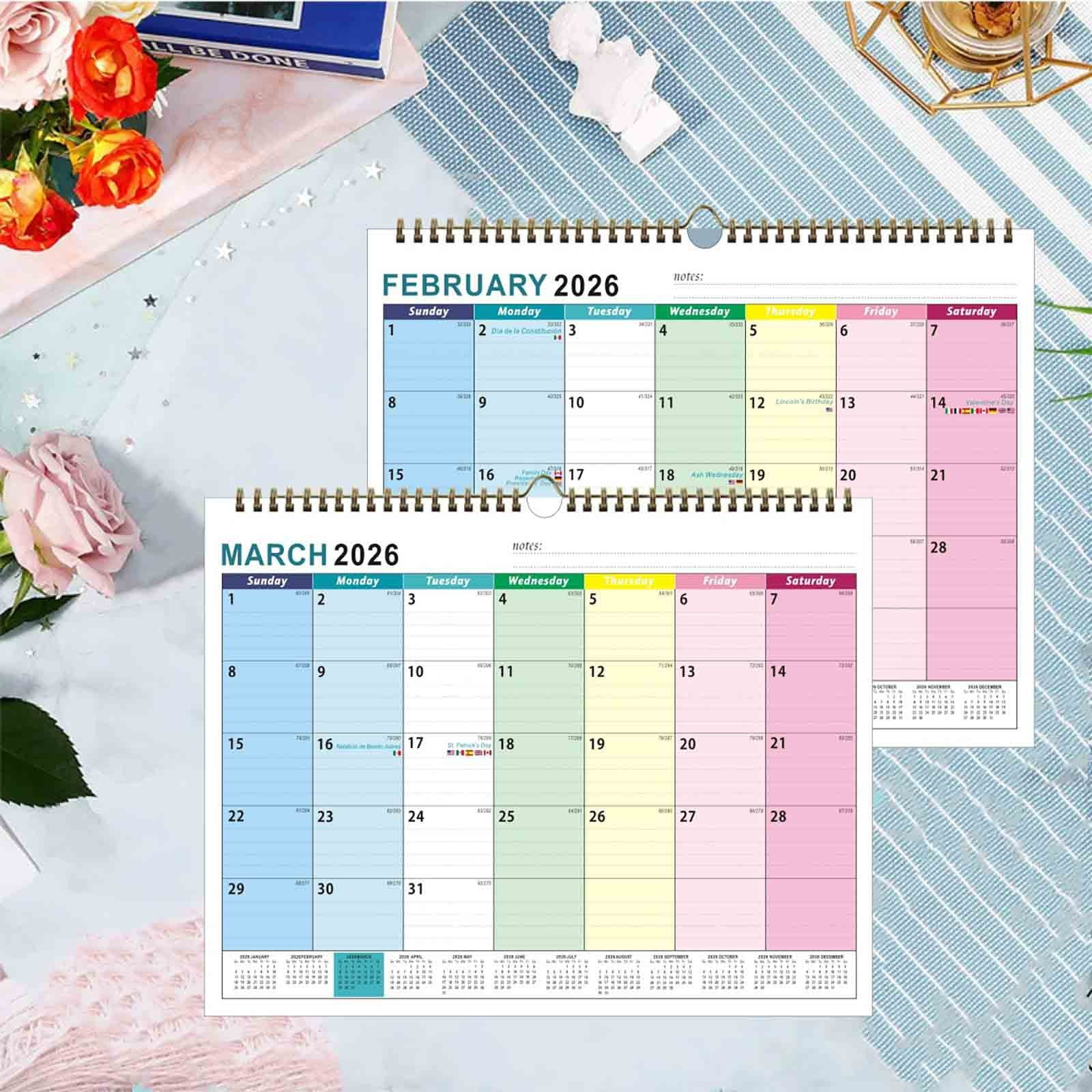 Cadorn 1PCS 18-Month Wall Calendar 2026.1-2027.6, Spiral Bound Monthly Planner with Tear-Off Pages, Durable Hanging Home Office Organizer for Scheduling and Decoration