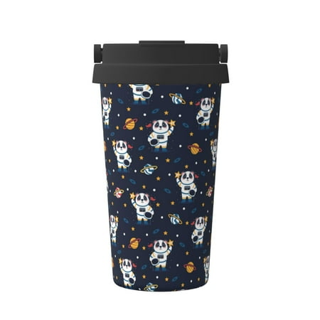 

Xecao Panda Astronaut Pattern Insulated Coffee Mug with Handle & Flip Thermos Mug Water Bottle Coffee Tumbler Cup
