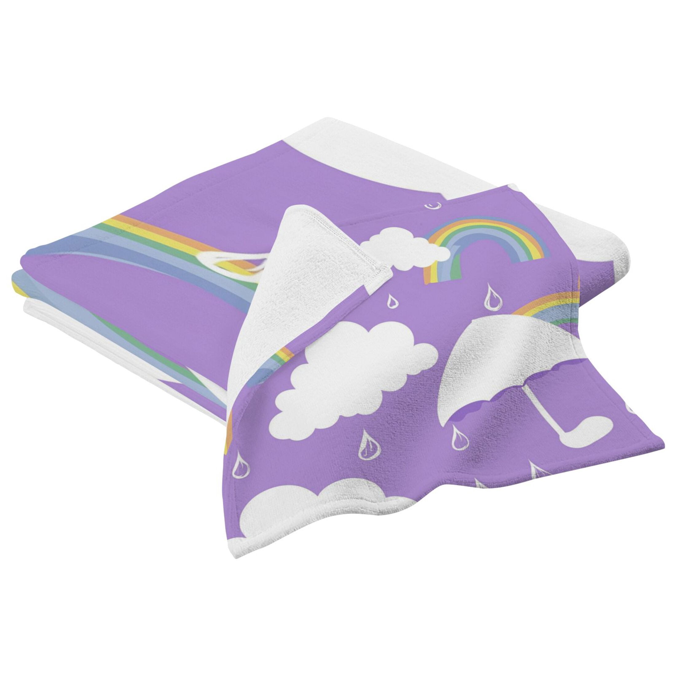 Cloud Umbrella and Rainbow 2 Piece Cotton Bath and Face Towel Set Soft and Absorbent, for Beach Pool Bathroom