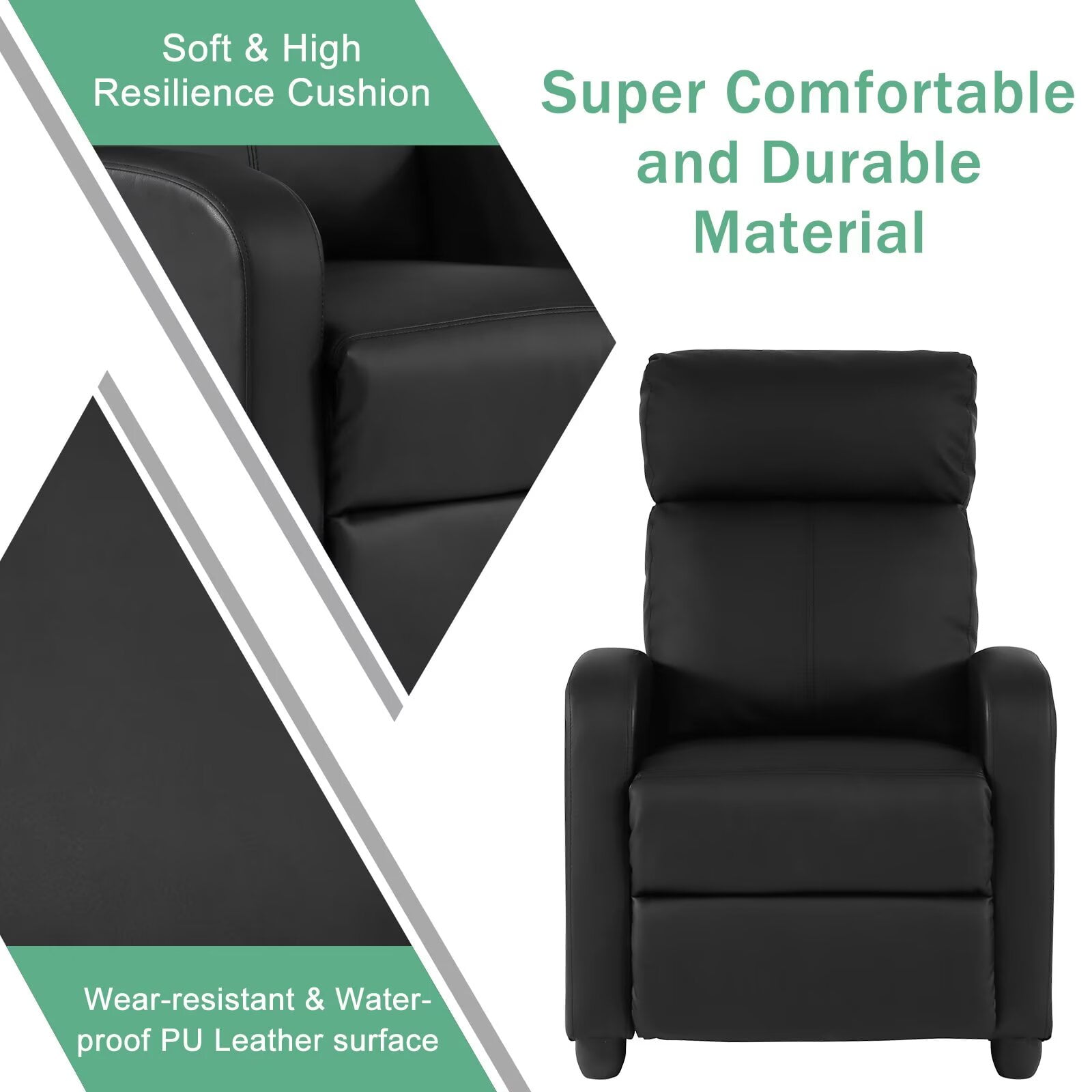 YRLLENSDAN Recliner Chair for Living Room Home Theater Seating Single Sofa Lounge with Padded Seat Backrest PU Leather for Adults, Black