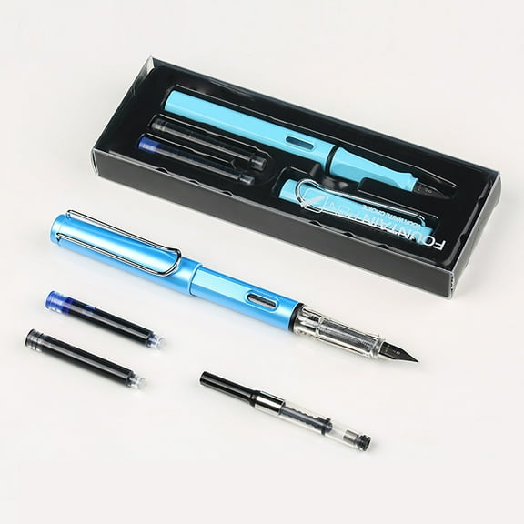 Fountain Pen Set, 0.38mm Replaceable Ink Capsule Fountain Pen, 1 Box Dai Blue Fountain Pen Set   50 Black Ink Capsule, Suitable for Students Posture, Office, Calligraphy Practice