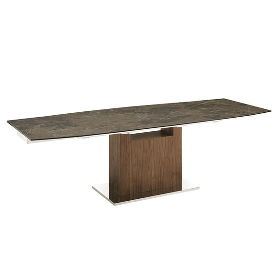Talenti Casa OLIVIA motorized dining table in brown marbled porcelain top with walnut veneer base.