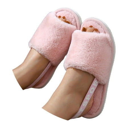 Mepaouo Back Strap Leopard Fuzzy Slippers Open Toe House Slide Sandals Indoor Spa Bedroom Flat Shoes