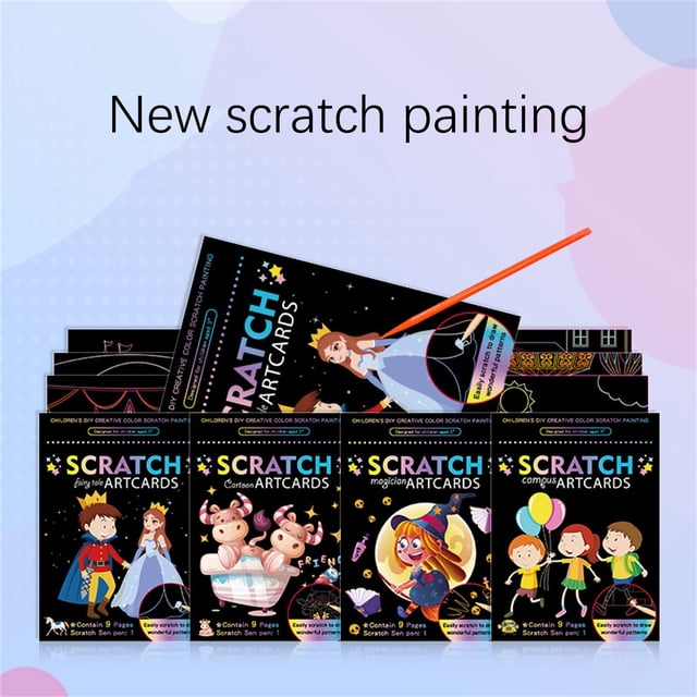 Xihbxyly Despacho de Almacén Libros Dibujo Colorido Papel para Rascar, con 1 Bolígrafo para Rascar, para Fiestas de Cumpleaños y Navidad