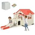 thumbnail image 1 of Gymax Outdoor Play house and Slide Set for Kids w/ 7 PCS Toy Set & Waterproof Cover Pink, 1 of 9