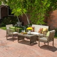 thumbnail image 2 of Outdoor Patio Furniture Sets, Conversation Sets, Acacia Wood Chat Set, 4-Piece Patio Set with Water-Resistant Cushions, 55 Inch Loveseat, 2 Club Chairs, Coffee Table for Garden Deck Backyard, Grey, 2 of 10