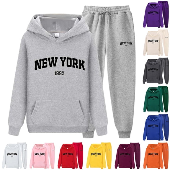 TrendOFT Workout Outfits for Women Leeter Print Pullover Hoodies and Joger Pants Lounge Sweat Set 2 Piece Activewear Yellow L