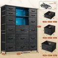 thumbnail image 3 of EnHomee Black Tall Dressers for Bedroom with 15 Drawers Dresser with LED Lights &Charging Station,39"L x 12"W x 51"H, 3 of 9