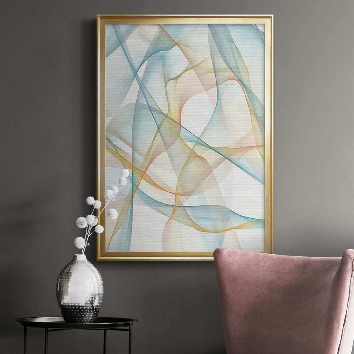 Curves and Waves III Premium Framed Print, in Gold, Black, or Silver - Ready to Hang