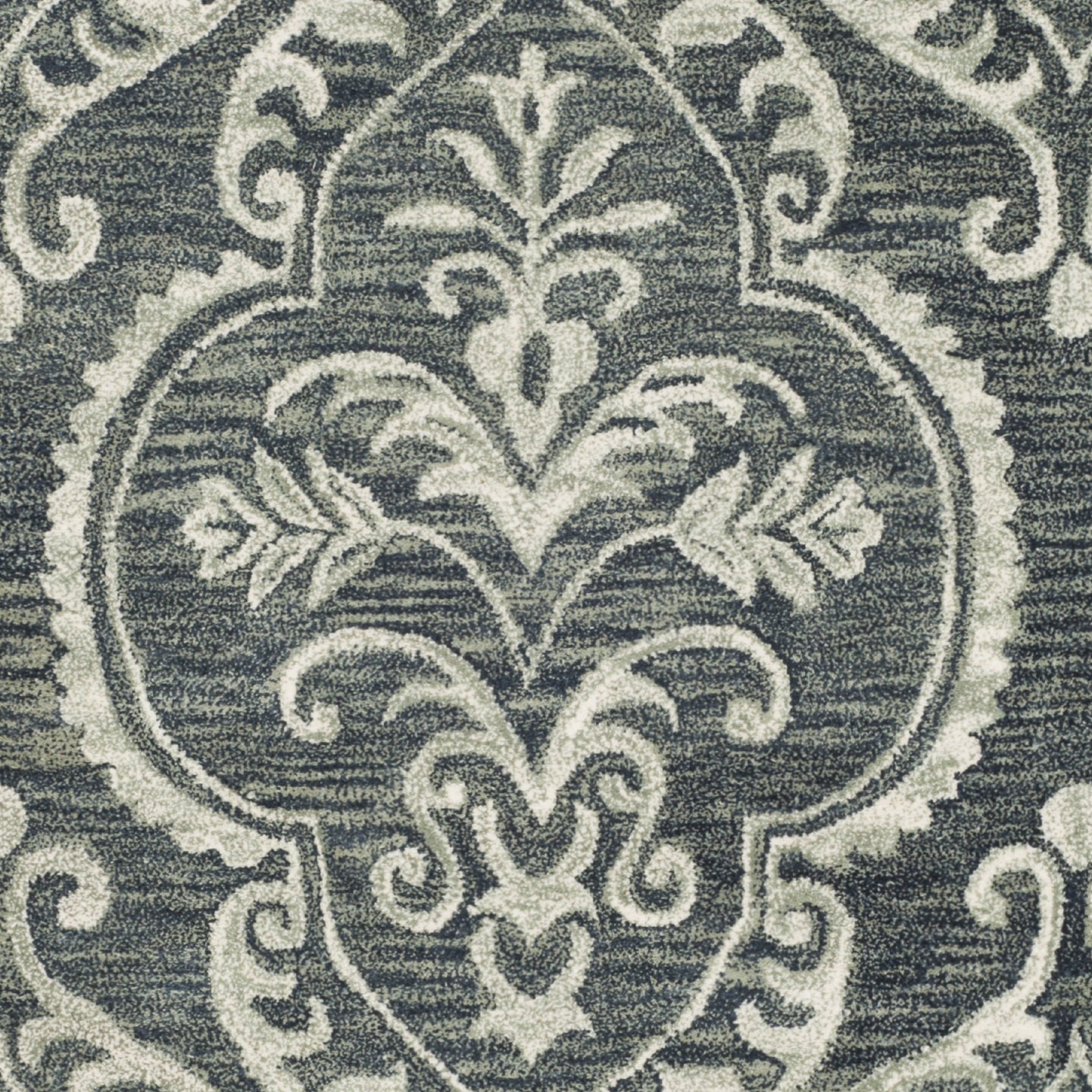 SAFAVIEH Blossom Eilish Damask Wool Runner Rug, Blue/Sage, 2'3" x 8'