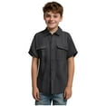 thumbnail image 3 of Boys' Short Sleeve Button Down Shirts Summer Cotton Linen Beach Shirt with Two Pockets for Kids 5-14 Years, 3 of 5