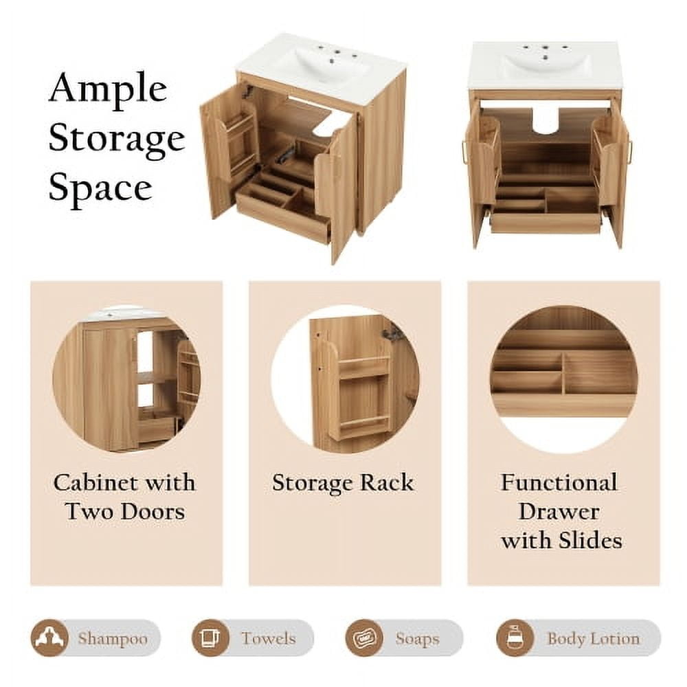 30" Bathroom Vanity with Sink Combo, Multi-functional Bathroom Cabinet with Doors and Drawer,  MDF Board, Natural(Old SKU:WF319484AAG)