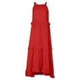 thumbnail image 5 of Mohiass Solid Color Halter Ruffle Maxi Dress for Women Sleeveless Casual 2024 Ruched Long Dress Red 2XL, 5 of 9