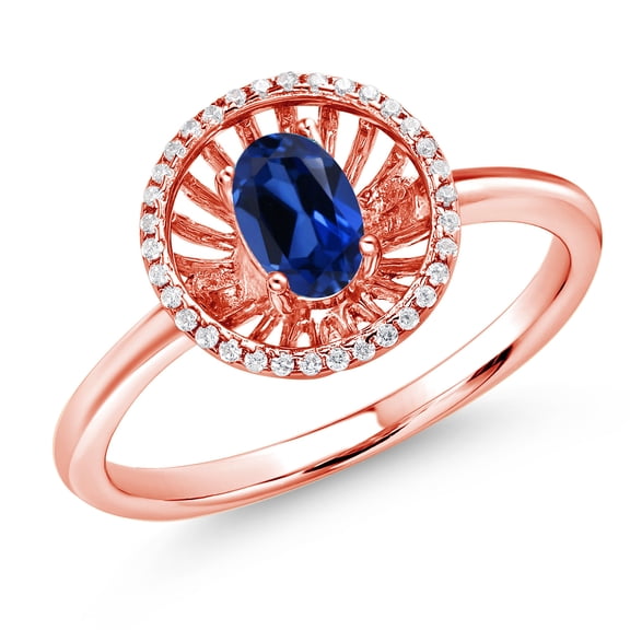 Gem Stone King 18K Rose Gold Plated Silver Blue Created Sapphire Ring for Women (1.08 Cttw, Oval 6X4MM, Gemstone September Birthstone, Size 7)