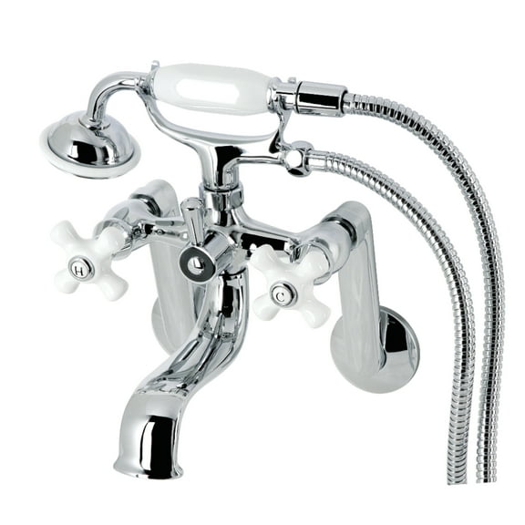Kingston Brass KS229PXC Kingston Three-Handle 2-Hole Tub Wall Mount Clawfoot Tub Faucet with Hand Shower in Polished Chrome