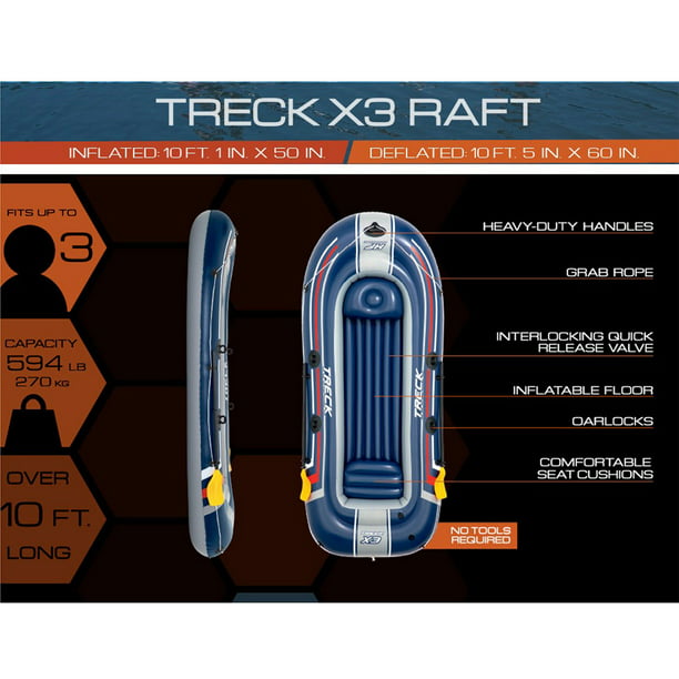 Bestway Hydro-Force Treck X3 Inflatable 3 Person Water Raft Boat