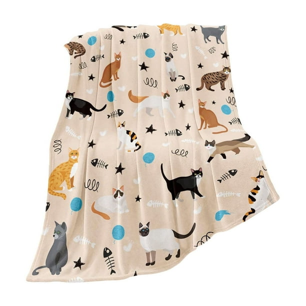 Sofa Vama Ropa de Cama Manta con estampado de gatos, suave y cómoda, multifuncional, ideal para sofás, camas y viajes. for Navideño