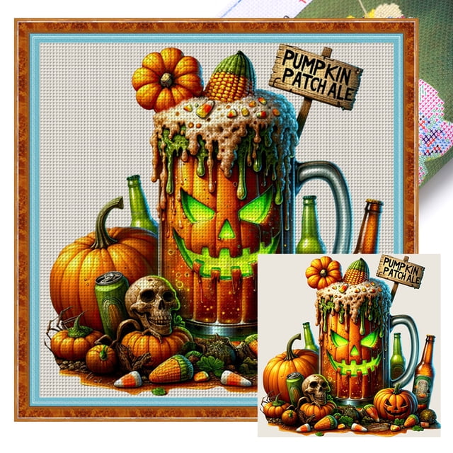 Hilo Algodón Ecológico Bordado Punto Cruz Con Bebida Halloween 14CT 50x50cm