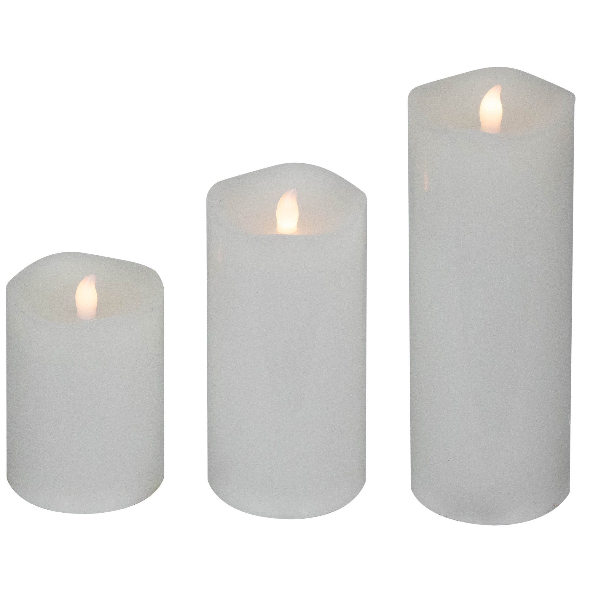 Northlight LED Flickering Flameless Wax Pillar Candles - 8" - White - Set of 3