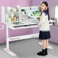 thumbnail image 2 of COSVALVE Height Adjust Kids Study Desk with Bookstand and Drawers, Multifunction 40" Wide Table Tilt Desktop for Home or School,Girls(Pink), 2 of 15