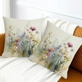 thumbnail image 3 of Spring Summer Floral Throw Pillow Covers 18x18 Set of 2 Colorful Wildflower Outdoor Pillows Cover Watercolor Flowers Rustic Farmhouse Linen Decorative Cushion Case for Couch Bed Decor, 3 of 6