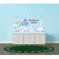 thumbnail image 2 of MYTHOLOGY - Adhesive Kids Nursery Bedroom Cotton Candy Colored Unicorn Décor Sticker Multicolored Butterflies Flowers Design Vinyl Wall Decal - Home Art Customized Name Wall Decoration 20" x 12", 2 of 3