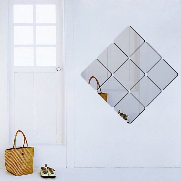 Pegatinas de pared de espejo cuadrado de 15 x 15 cm, 6 piezas, pegatinas de pared decorativas de acrílico para dormitorio