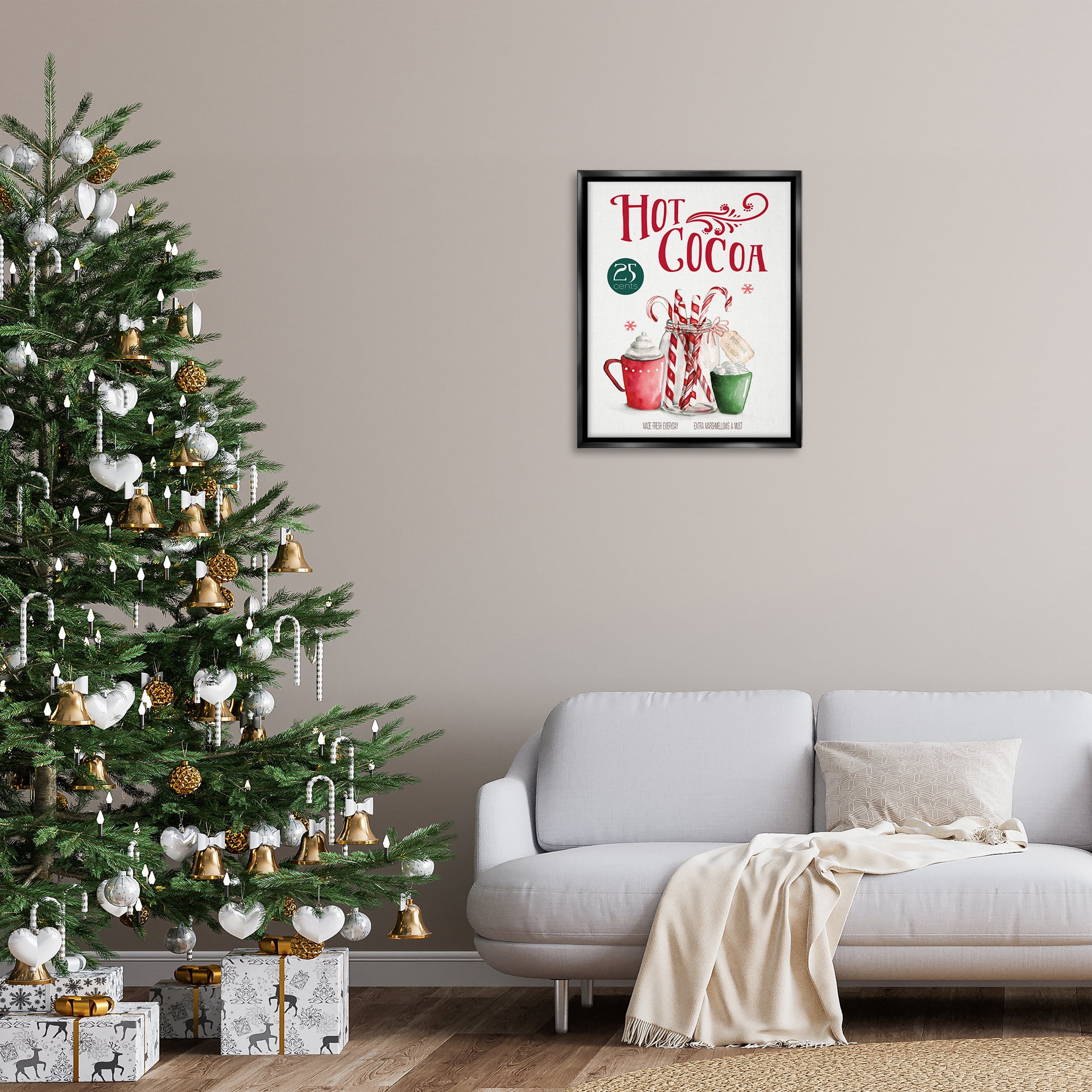 Stupell Industries Vintage Winter Hot Cocoa Holiday Painting Black Floater Framed Canvas Art Prints Wall Art, 25 x 31