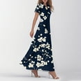 thumbnail image 4 of QIJIE Petite Women Dresses Spring Summer V Neck Vacation Ruffled Short Sleeve Holiday Floral Maxi Dress A-Line Elegant Sundress Boho Beach Wedding Guest Dresses Navy XS, 4 of 5