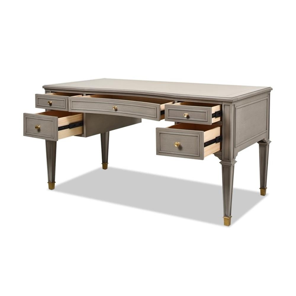 Jennifer Taylor Home Dauphin Gold Accent 5-Drawer Wood Executive Desk Grey Cashmere Rubber Wood & Veneer