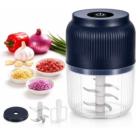 Garlic Crusher, Electric Garlic Chopper, USB Rechargeable Mini Prep Food Processor, 2026 Upgrade Vegetable,Fruit Chopper for Kitchen(Blue-six-Blade Head Whisk)