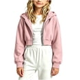 thumbnail image 2 of Atogsazn Kids Girls Full Zip Cropped Hoodies Casual Long Sleeve Hooded Sweatshirt Fleece Jogger Jacket Fall Tops Pink 13-14 Years Fashion, 2 of 6