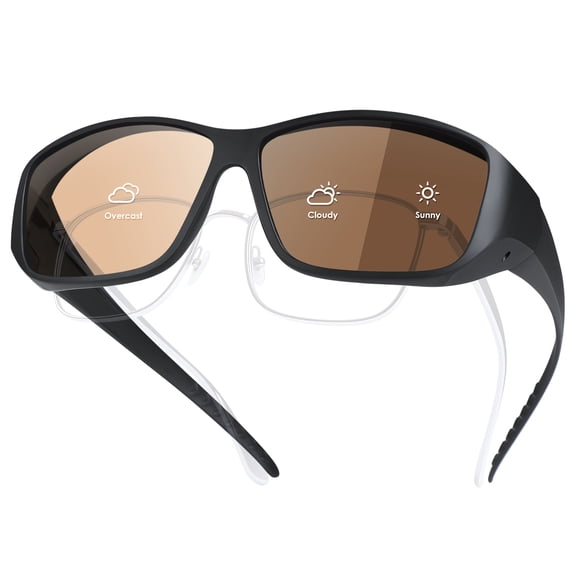 Photochromic Polarized Over Glasses Sunglasses for Prescription Eyeglasses, UV400 Transition Lenses, TR90 Lightweight 26g, Glare Reduction Sunglasses for Men & Women