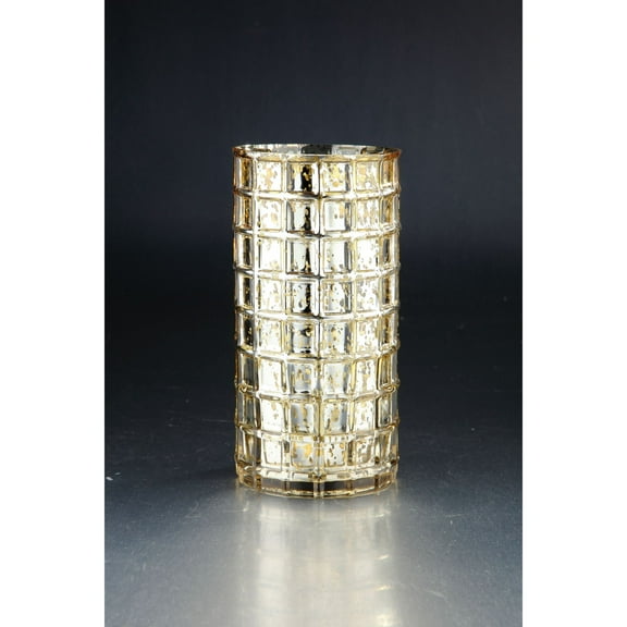 CC Home Furnishings 10" Metallic Golden Hand Blown Glass Block Vase Tabletop Decoration