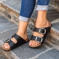 thumbnail image 2 of Litfun Women's Cork Footbed Slide Sandals Summer Leather Flat Sandals with Adjustable Buckles, Black, 2 of 8