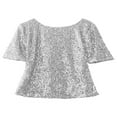 thumbnail image 4 of Hauts à Manches Longues Col en V à Sequins pour Femmes T-Shirt Blouse Décontractée Grande Taille Argent P, 4 of 4