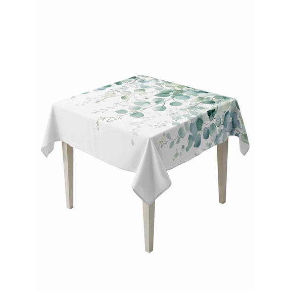 Eucalyptus Leaves Table Cloth, Green Botanical Summer Spring Leaves Waterproof Tablecloth for Square Tables, Reusable Washable Fabric Table Cover for Restaurant Kitchen Dining Tables 54"x54"