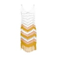 thumbnail image 6 of Uaswgudfs ​Women's Casual Short Sleeve V-Neck Midi Dress​ - Summer Boho A-Line Design with Eyelet Fabric, Fringe Trim & Tiered Accents Yellow XL, 6 of 6