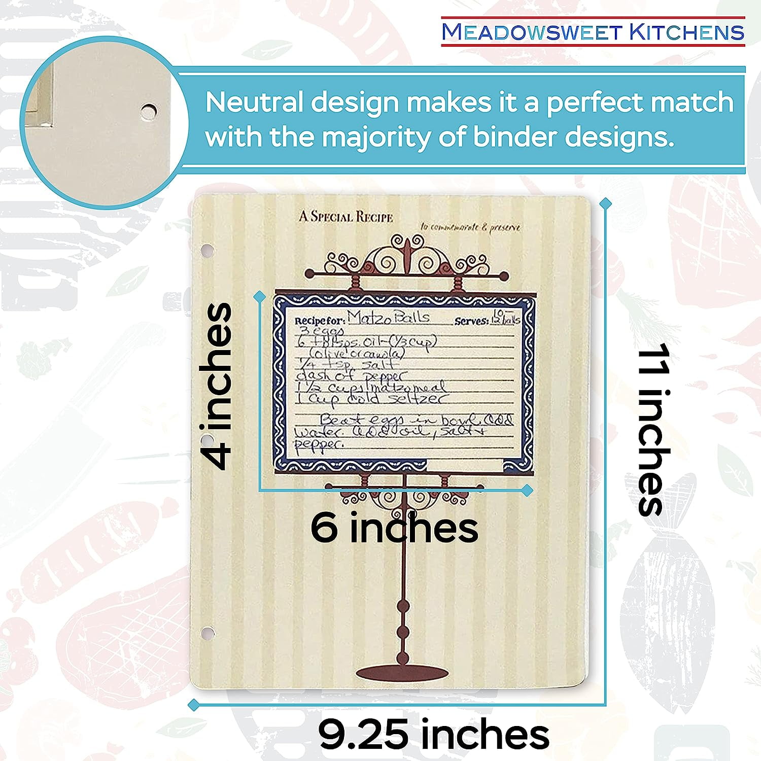 Meadowsweet Kitchens Plastic Full Page Recipe Protectors for 3 Ring Binders