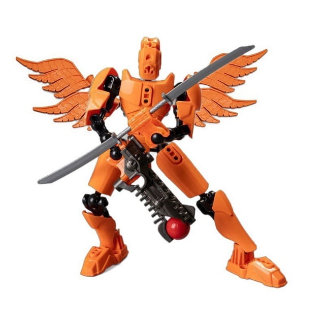 Orange Action Figure Robot Toy With 13 Movable Joints And Wings 3D Printed Model Kit For Diy Customization And Stress Relief 6 Inches Tall