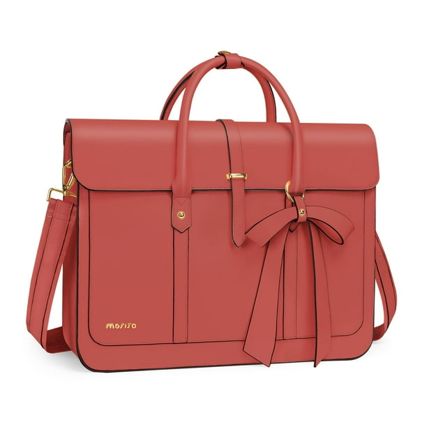 Bolsa para portátil MOSISO de piel sintética de 15 a 15,6 pulgadas para mujer, color coral