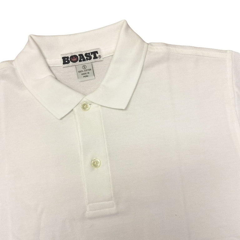 Boast Men s Core Solid Non Embroidered Polo Shirt Medium White